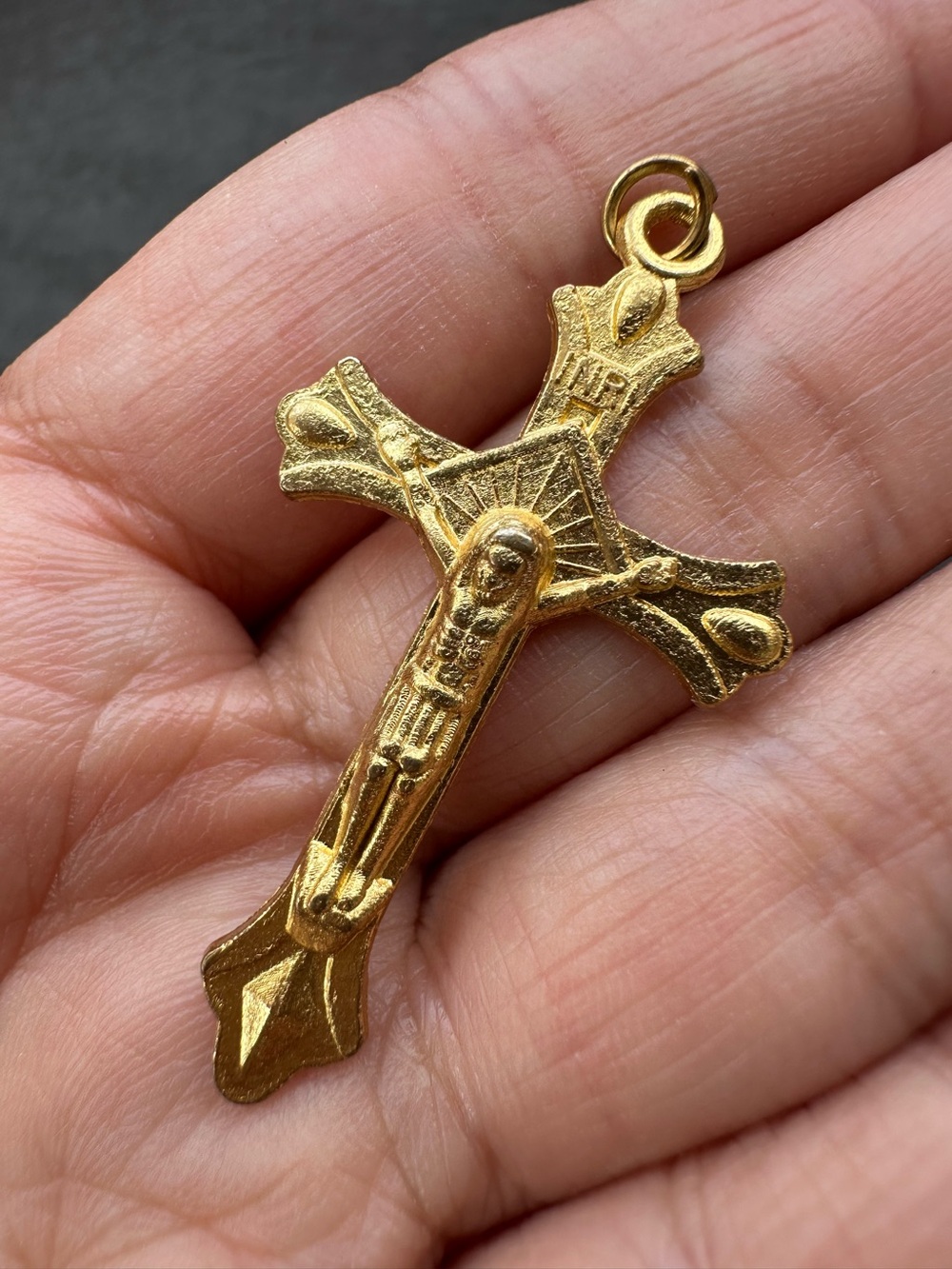 Vintage Gold Tone Crucifix Pendant - Religious Cross Charm